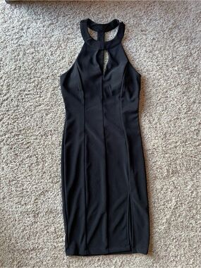 Honey and Rosie Black Halter Midi Dress with Keyhole Neckline